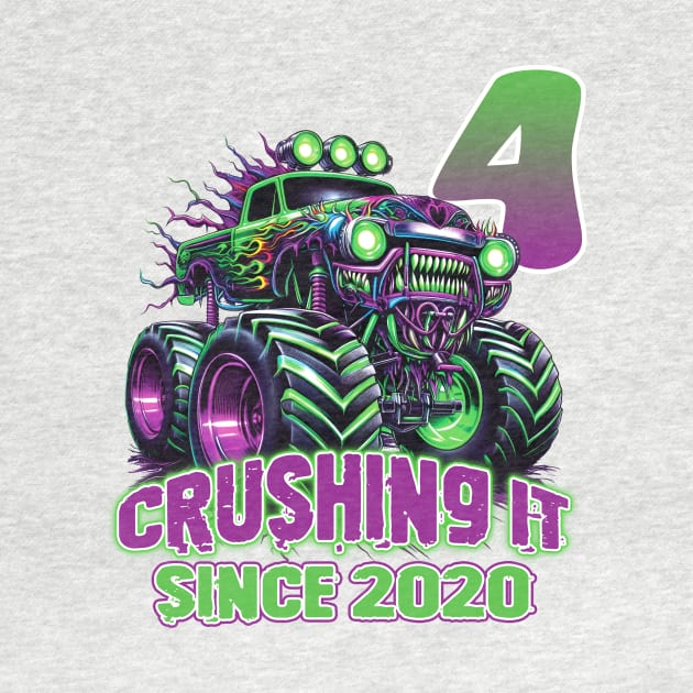 Monster Truck Birthday Tee 4th Birthday Boy Gift Awesome Since 2020 Tee Custom Monster Truck Tee by ttao4164